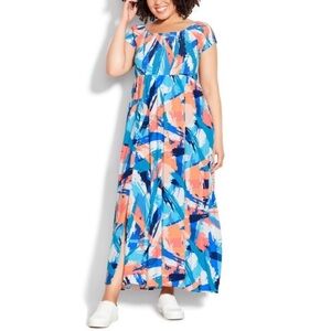 Loralette 14W, 20W-24W On Off Shoulder Brushstroke Raelynn Maxi Dress DD04.10
